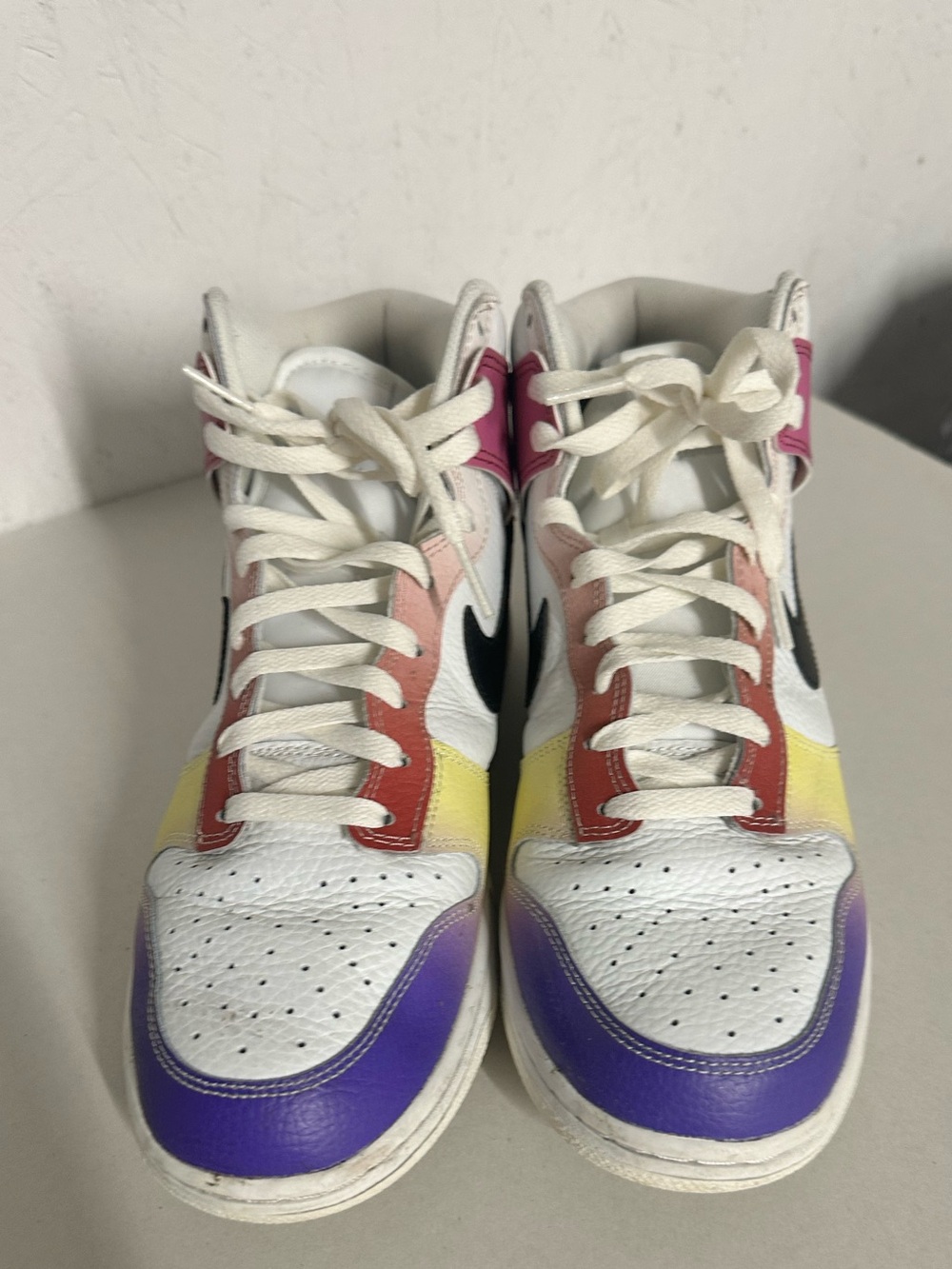 Nike Kids High-Top Sneakers in White with Purple, Red, Yellow and Pink Accents - Picture 3 of 6